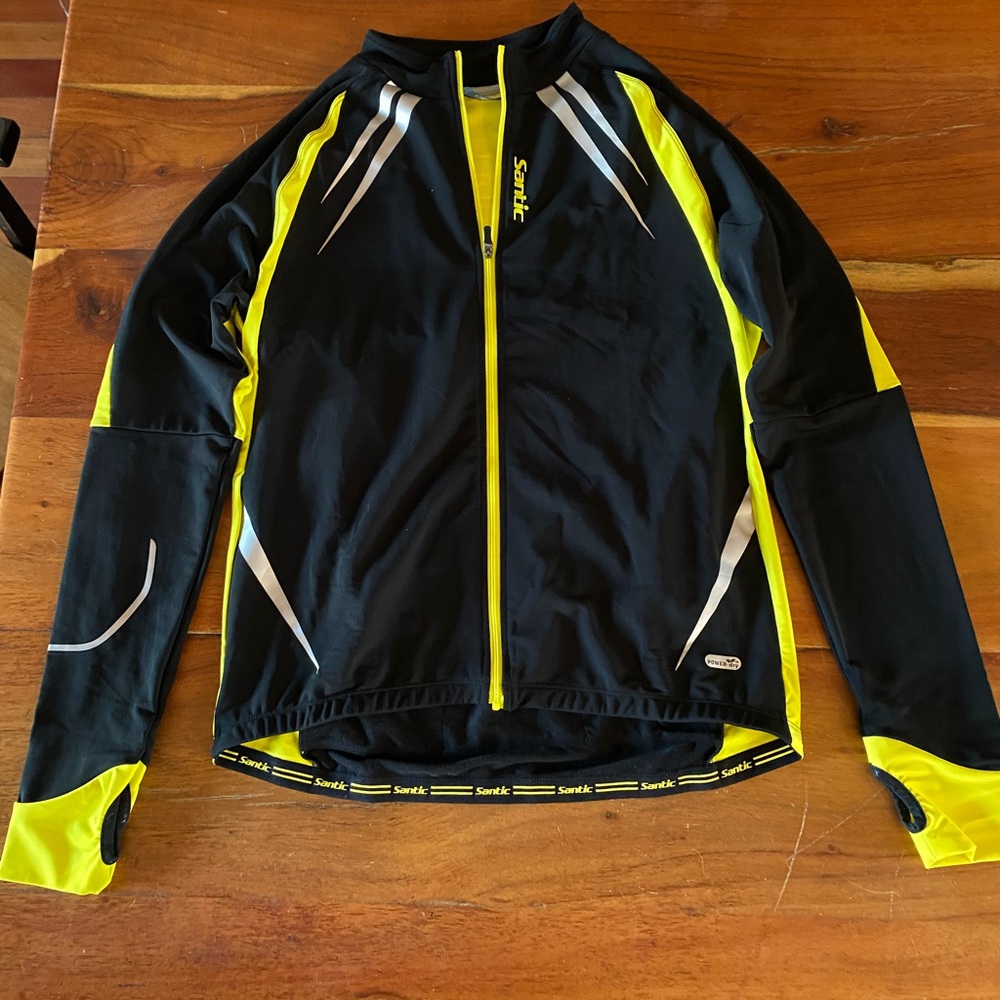 Santic Men's Black/Yellow long sleeve full zip‎ Cycling Jacket sz M